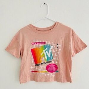 Old Navy x MTV Pink Cropped Logo Tee XS